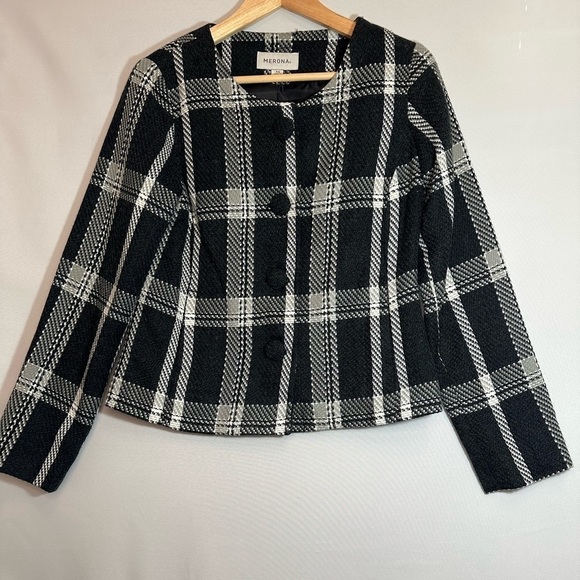 Merona Jackets & Blazers - Merona Womens Size XS Plaid Jacket Blazer Coat Cloth Cover Buttons Pockets Lined